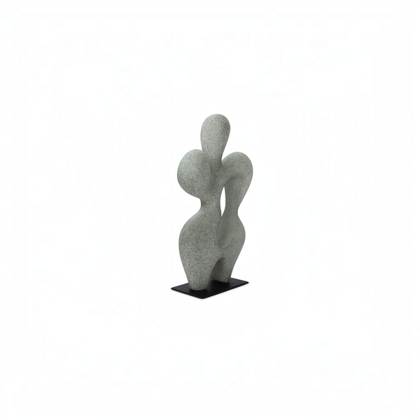 deKor charcoal grey freeform modernist sculpture made of Ecomix on a thin black metal base for home decor.