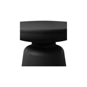 deKor compact outdoor side table in matte black polypropylene with a minimalist cylindrical design.