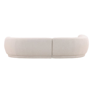 deKor cream linen blend chaise sectional sofa viewed from the back showing a curved modular design