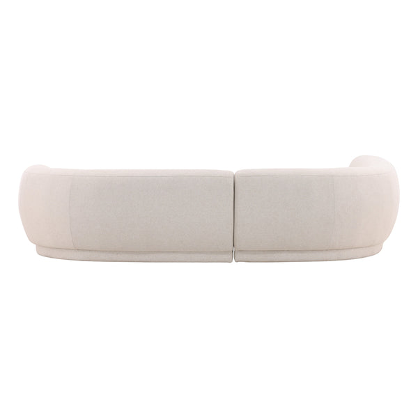 deKor cream linen blend chaise sectional sofa viewed from the back showing a curved modular design