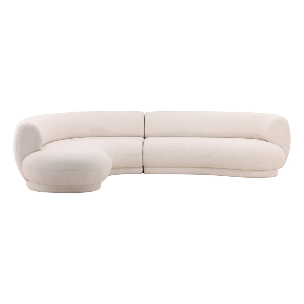 deKor cream linen blend curved chaise sectional sofa with a modern low-profile modular design