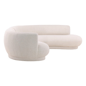 deKor cream performance linen blend chaise sectional with a modern curved silhouette and right-arm facing design.
