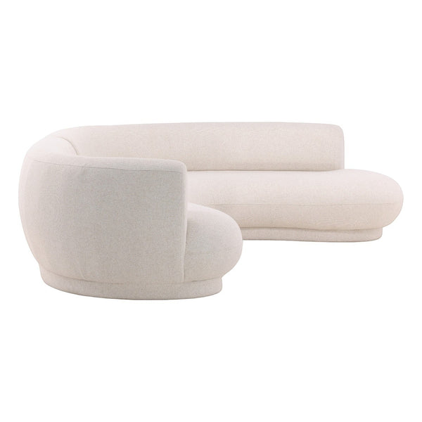 deKor cream performance linen blend chaise sectional with a modern curved silhouette and right-arm facing design.