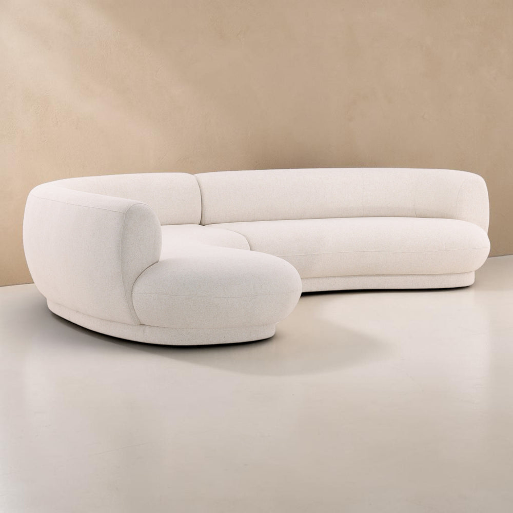deKor cream linen blend curved chaise sectional sofa with a modern low-profile modular design
