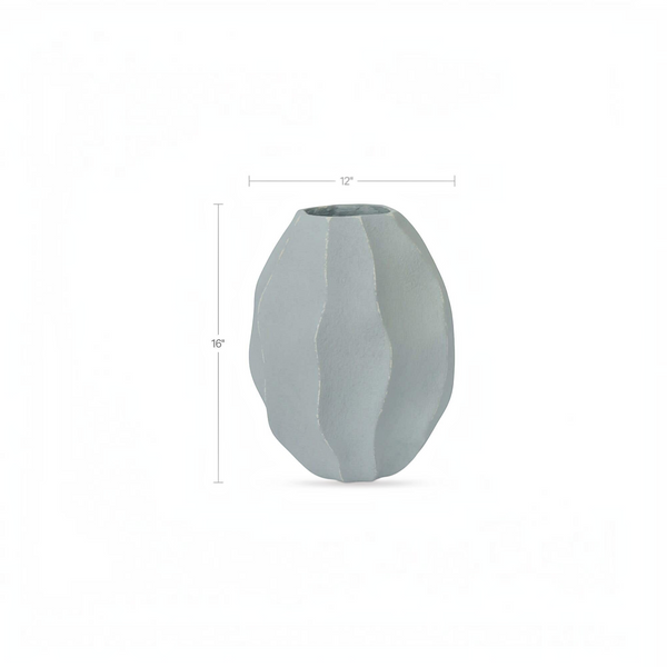 deKor light blue 16-inch wavy ripple decorative vessel made from Ecomix with a sculptural, textured finish.