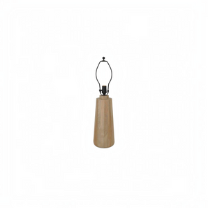 deKor mango wood table lamp base with a natural finish and black metal hardware on a white background