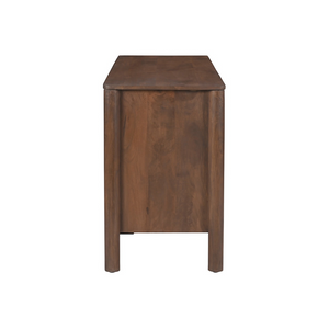 Side view of the deKor Modern Shaker Sideboard in dark wood with post legs and a smooth finish.