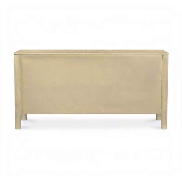 deKor natural wood sideboard with a clean, minimalist back view featuring round legs and a smooth light finish.