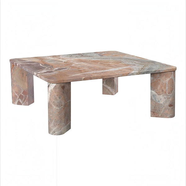 deKor Segment coffee table in orange Levante marble with a smooth surface and unique natural stone striations.