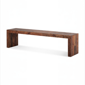 deKor salvaged large bench in light brown FSC certified solid pine with a rustic finish and clean minimalist design