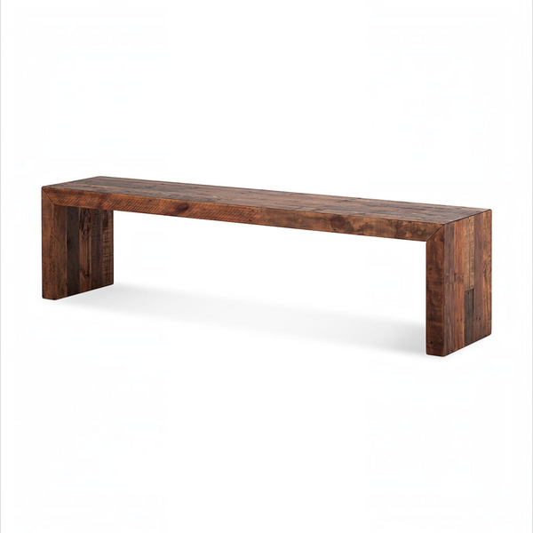 deKor salvaged large bench in light brown FSC certified solid pine with a rustic finish and clean minimalist design