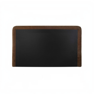 deKor Simon Storage Bed headboard with a rounded silhouette, dark center panel, and brown piped fabric border.
