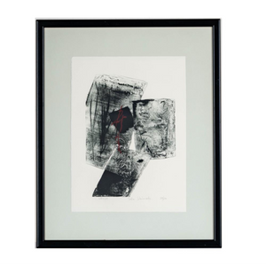 deKor framed abstract sumi ink print Verse by Toko Shinoda featuring black brushstrokes and a red accent line