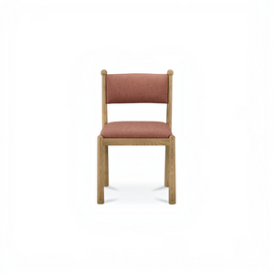 deKor Villetta dining chair with a warm stained wood frame and dusty rose fabric upholstery in a vintage style