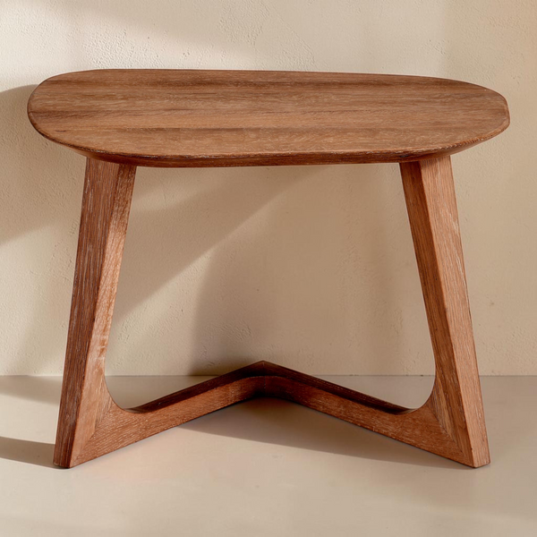 deKor midcentury modern end table crafted from solid walnut wood with a unique organic shaped tabletop