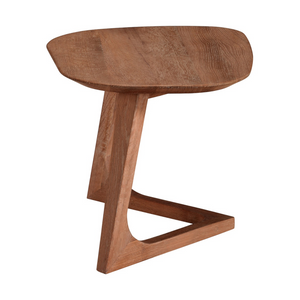 deKor midcentury modern end table crafted from solid walnut wood with a unique geometric base