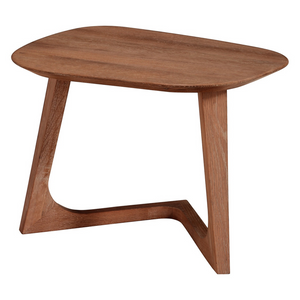 deKor midcentury modern end table crafted from solid walnut wood with a unique geometric base design