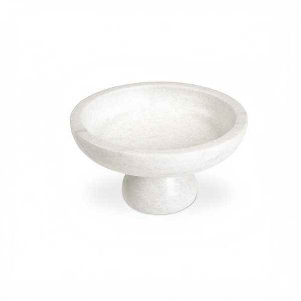 deKor white Rajnagar marble pedestal bowl with a smooth, classic design for home decor and centerpiece styling.