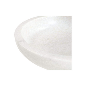 deKor white marble pedestal bowl with a smooth, carved stone texture and elegant rounded rim