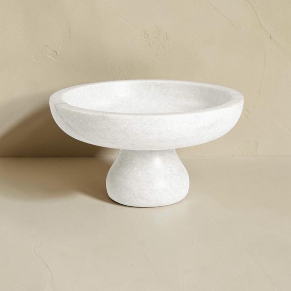 deKor white Rajnagar marble pedestal bowl with a smooth, rounded design for home decor and centerpiece styling.