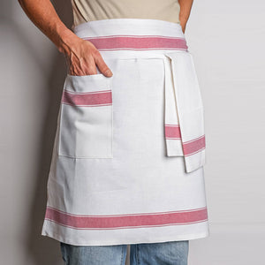 Classic Italian Apron - 100% Cotton - Herringbone Red