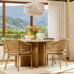 Linen Fabric and Rattan Dining Chair