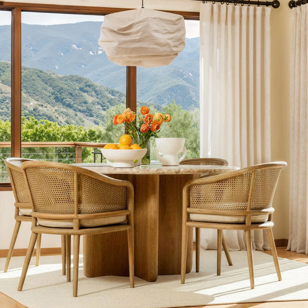Linen Fabric and Rattan Dining Chair