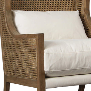 Oak and Rattan High-Back Occasional Chair
