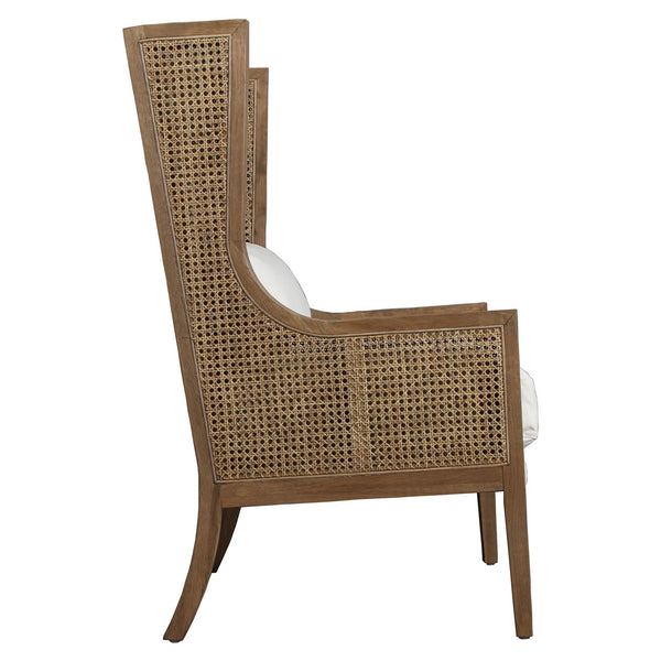 Oak and Rattan High-Back Occasional Chair