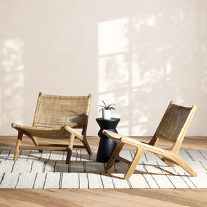 Teak Wood and Rattan Occasional Chair - Natural Finish