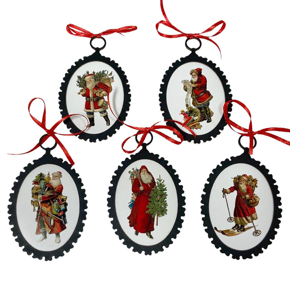 Victorian Santa Claus Ornaments w/ Red Ribbon