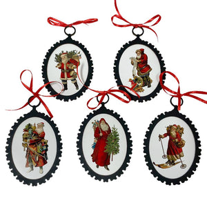 Victorian Santa Claus Ornaments w/ Red Ribbon