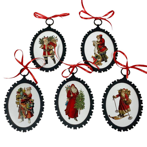 Victorian Santa Claus Ornaments w/ Red Ribbon