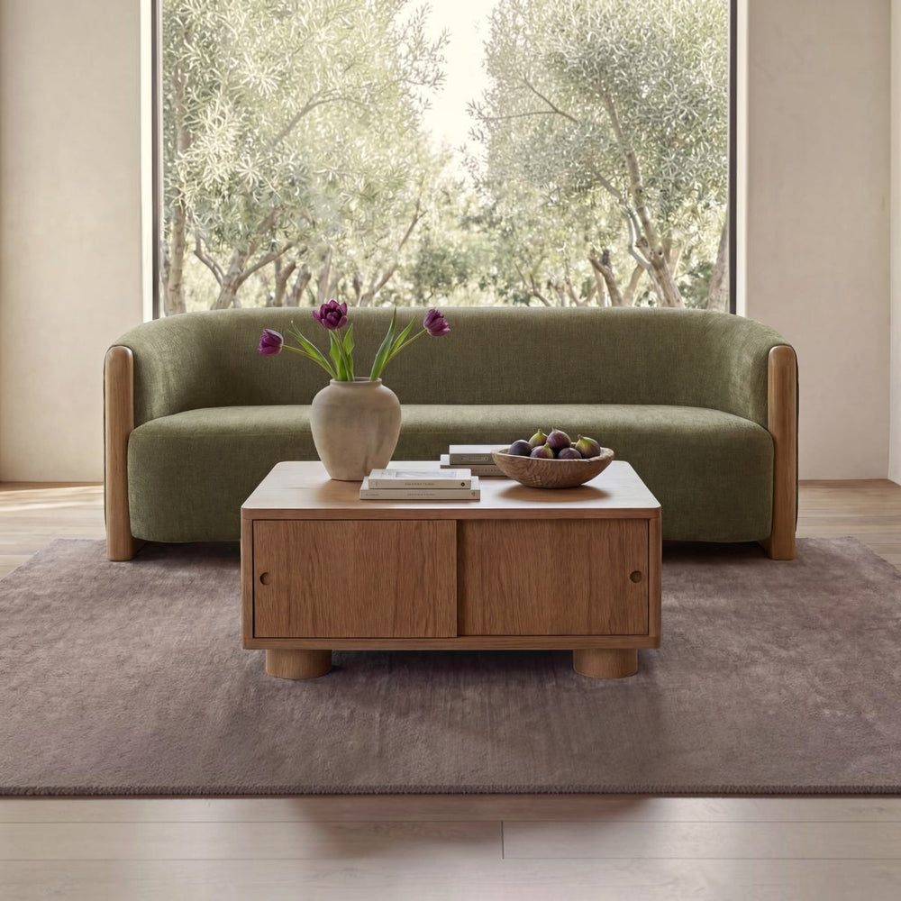 Curved Arm Chenille Sofa Olive