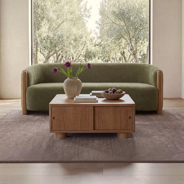 Curved Arm Chenille Sofa Olive