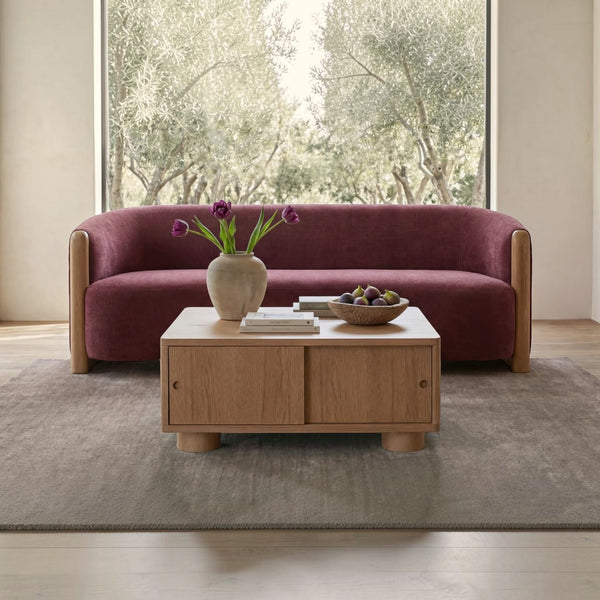 Curved Arm Chenille Sofa Berry