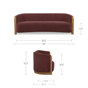 Curved Arm Chenille Sofa Berry