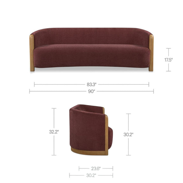 Curved Arm Chenille Sofa Berry
