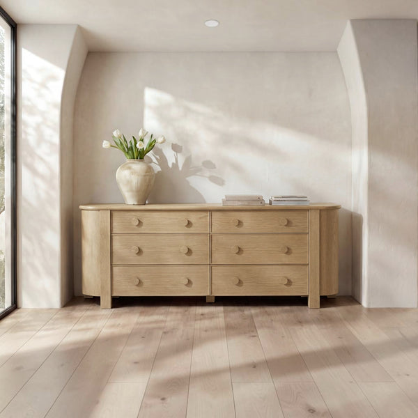 Curved-Corner 6 Drawer Dresser Natural