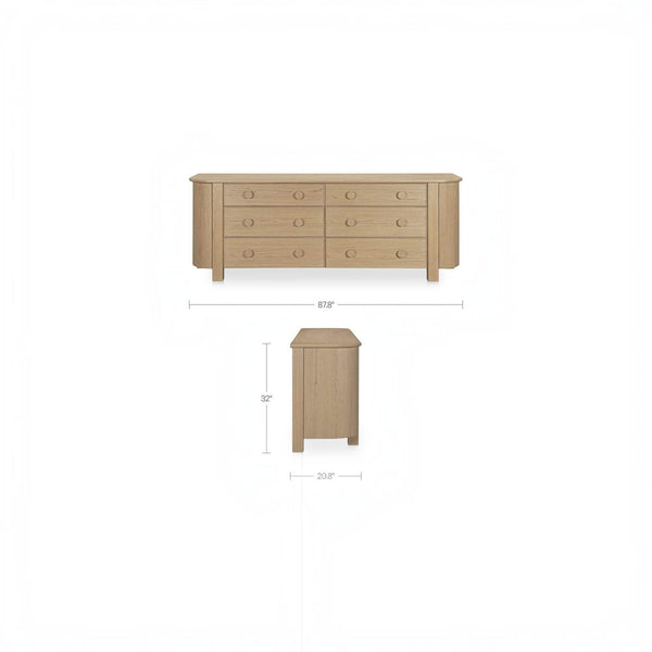 Curved-Corner 6 Drawer Dresser Natural