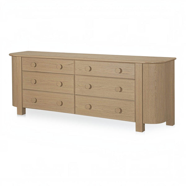 Curved-Corner 6 Drawer Dresser Natural