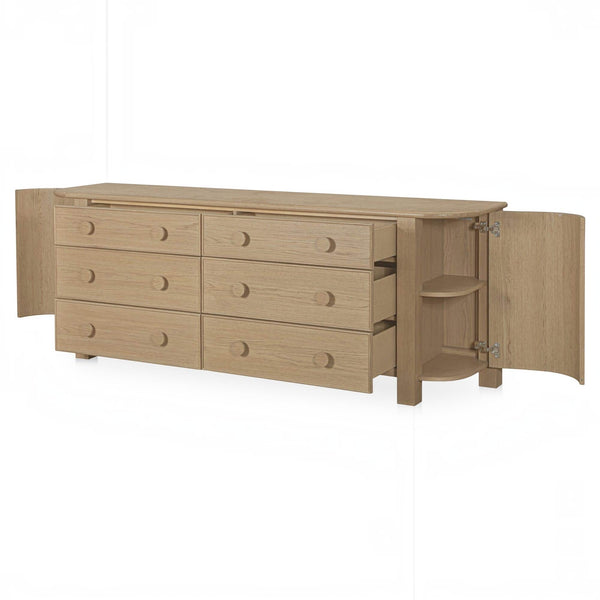 Curved-Corner 6 Drawer Dresser Natural