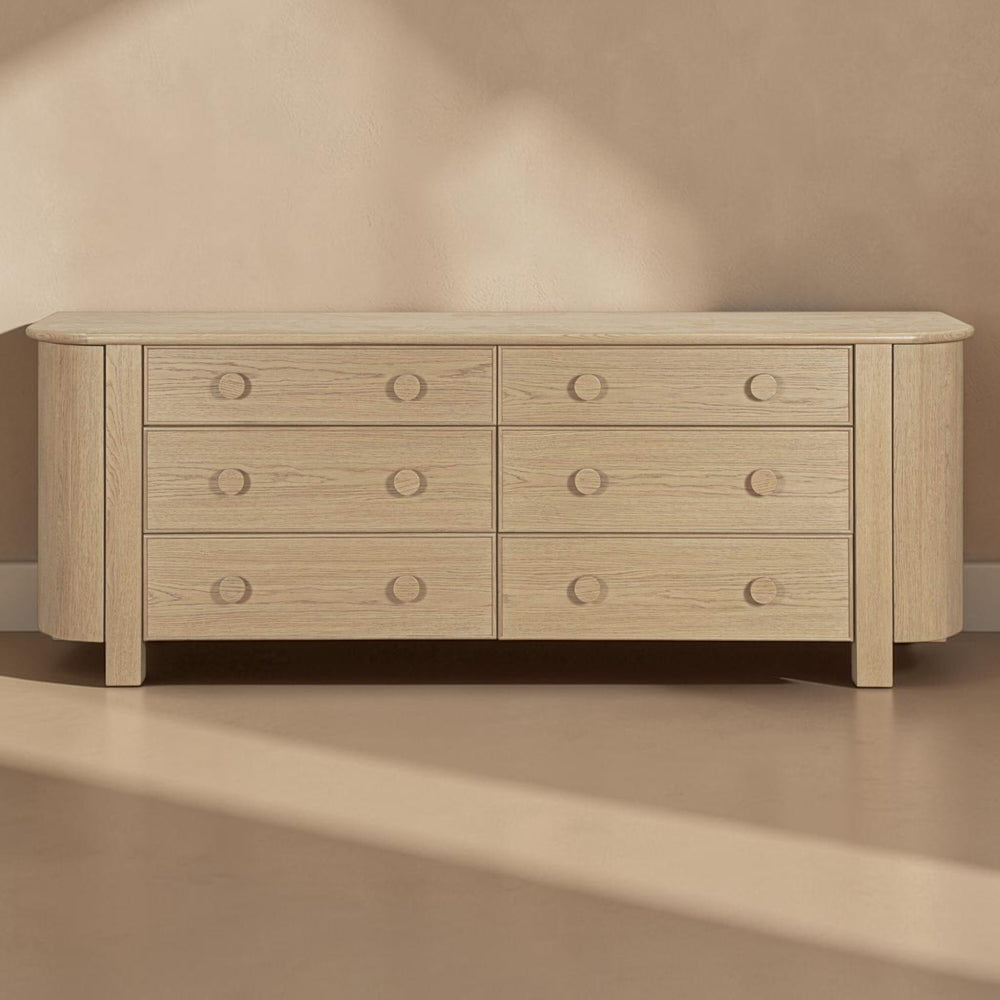 Curved-Corner 6 Drawer Dresser Natural