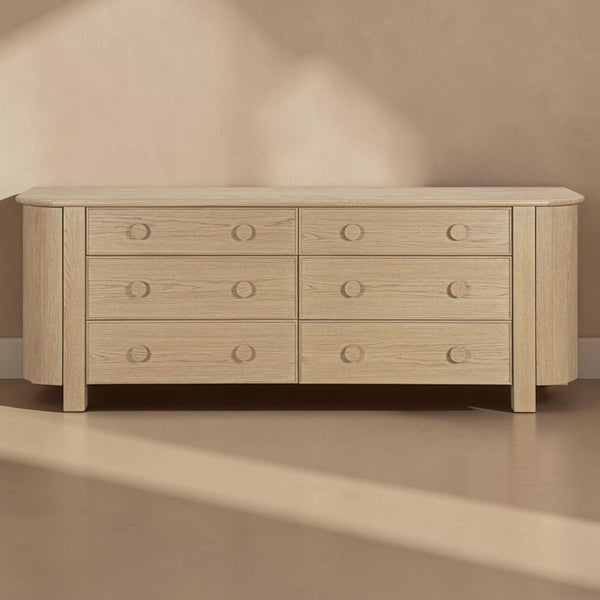 Curved-Corner 6 Drawer Dresser Natural