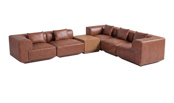 Goodwin Classic L Modular Sectional Dark Brown Leather With Side Table