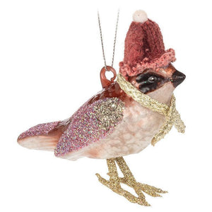 Winter Bird Ornament with Hat & Scarf