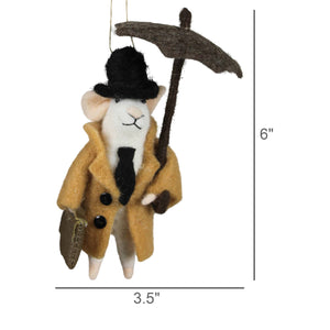 Mouse with Umbrella Ornament, Felt