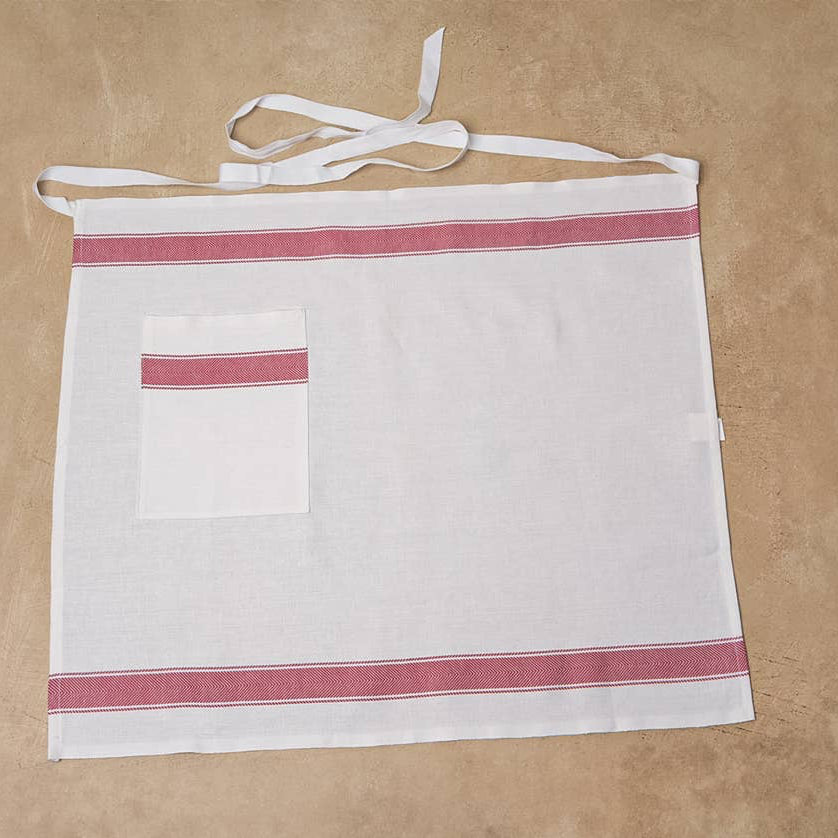 Classic Italian Apron - 100% Cotton - Herringbone Red