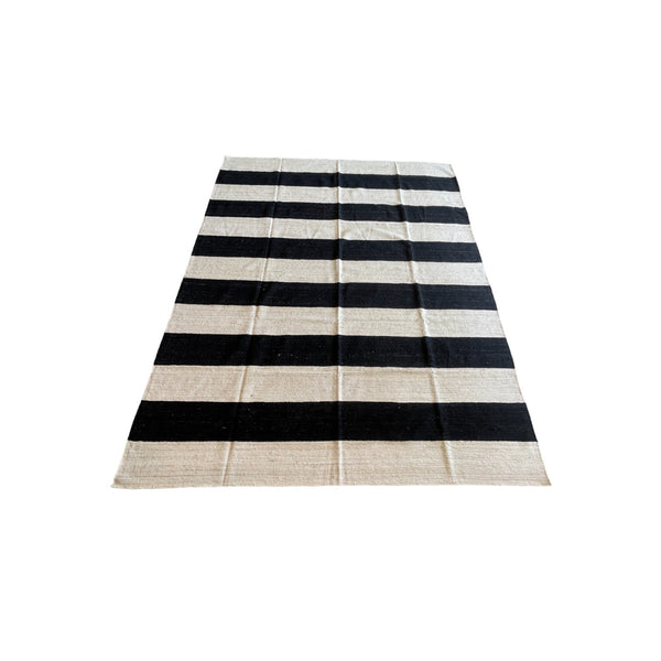 Black and White striped kilim area rug