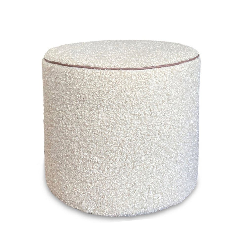sustainable faux shearling ottoman with vegan leather piping